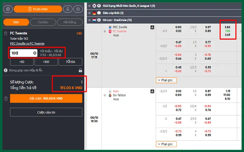Hướng dẫn tính tiền cược kèo 1X2 chính xác theo tỷ lệ odds